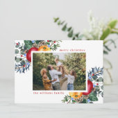Bloemen Vrolijk Kerstfeest Groet Foto Feestdagenkaart (Staand voorkant)