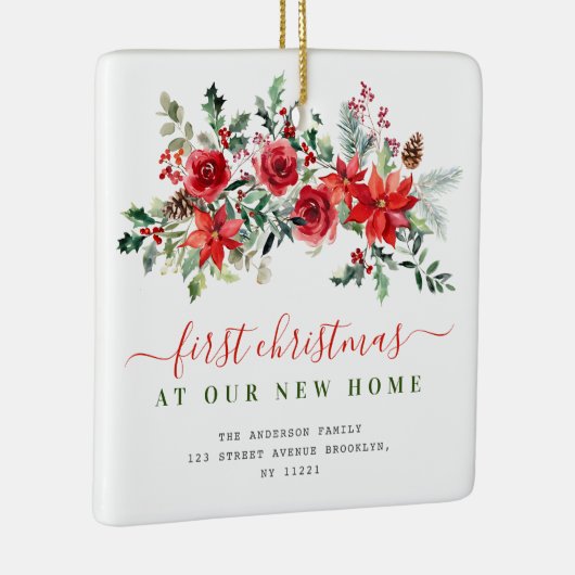 Bloemen Vrolijk Kerstfeest Nieuw adres Keramisch Ornament (Rechts)