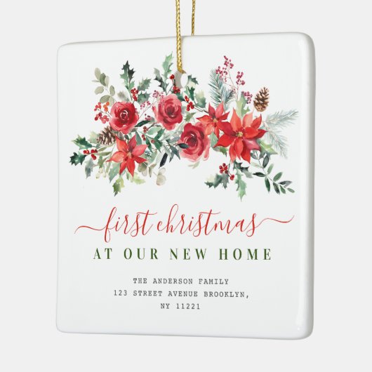 Bloemen Vrolijk Kerstfeest Nieuw adres Keramisch Ornament (Links)