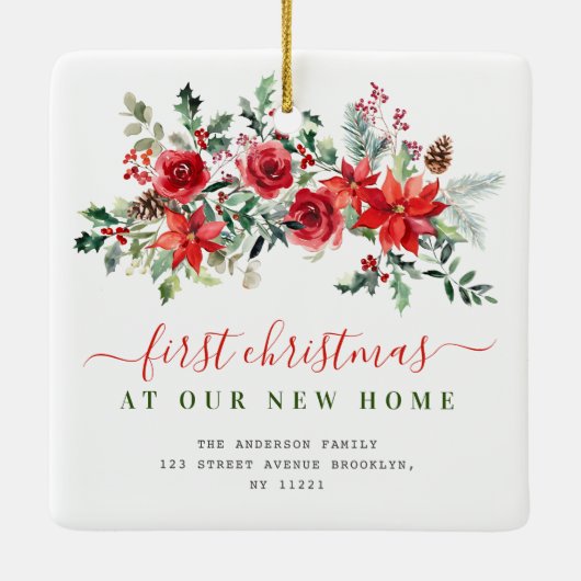 Bloemen Vrolijk Kerstfeest Nieuw adres Keramisch Ornament (Achterkant)