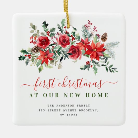 Bloemen Vrolijk Kerstfeest Nieuw adres Keramisch Ornament (Voorkant)