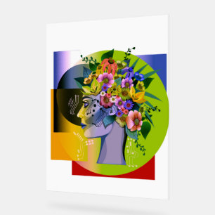 Bloemen vrouw - groen acryl bord