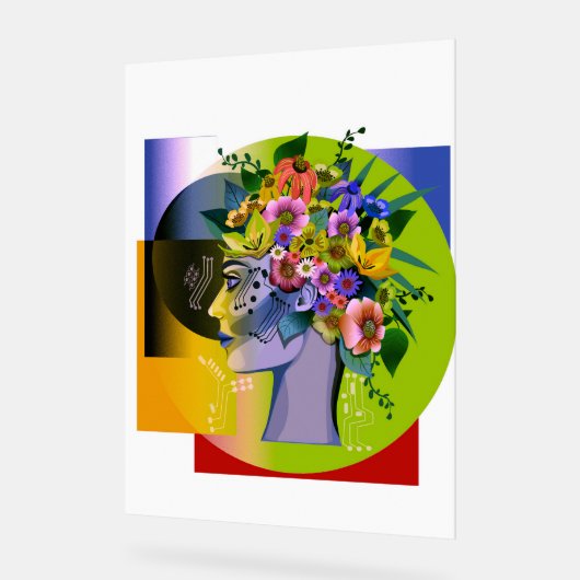 Bloemen vrouw - groen acryl bord (Hoek)
