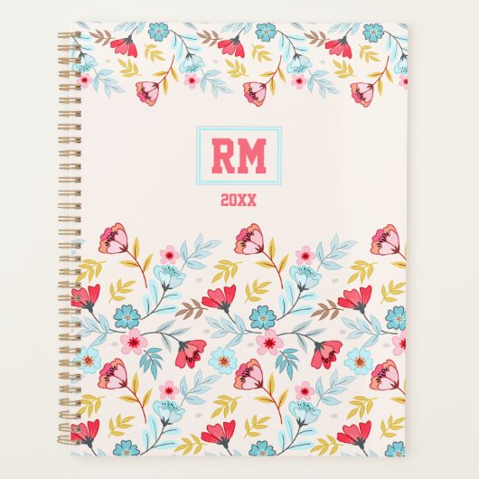Bloemen Vrouwelijk Roze Blauwe Crème Kleurrijk Mon Planner (Voorkant)