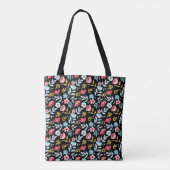 Bloemen Vrouwelijk Zwart Kleurrijke Zomer Tote Bag (Achterkant)