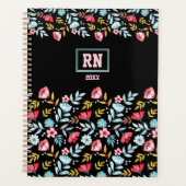 Bloemen Vrouwelijk Zwart Roze Blauw Kleurrijk Mono Planner (Voorkant)