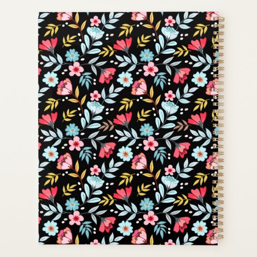 Bloemen Vrouwelijk Zwart Roze Blauw Kleurrijk Mono Planner (Achterkant)