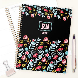 Bloemen Vrouwelijk Zwart Roze Blauw Kleurrijk Mono Planner
