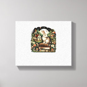 Bloemen Vrouwen CottageCore Konijn Esthetisch Canvas Afdruk