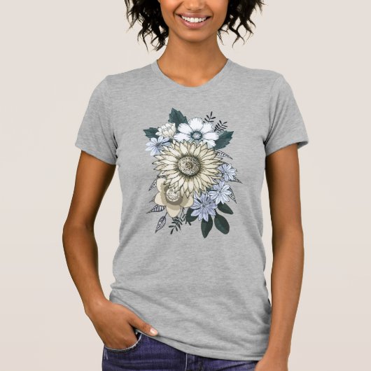 Bloemen Vrouwen Elegant Zonnebloem Boeket T-shirt (Voorkant)