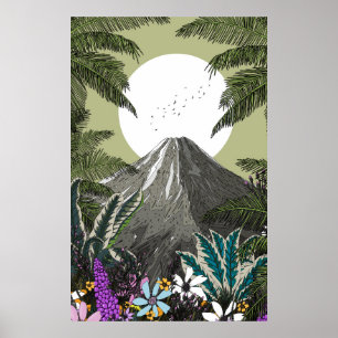 Bloemen Vulkaan Berg Poster