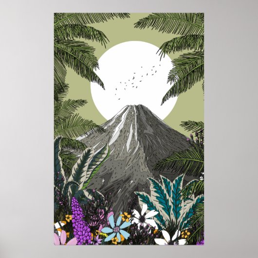 Bloemen Vulkaan Berg Poster (Voorkant)