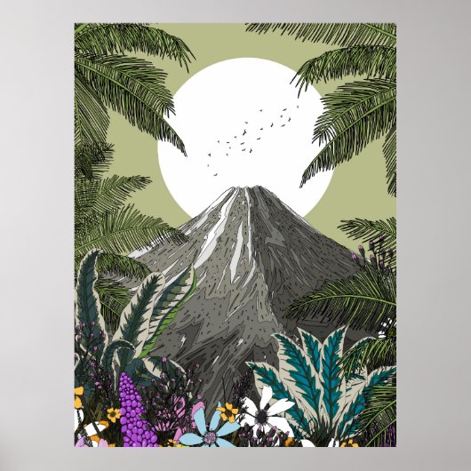 Bloemen Vulkaan Berg Poster (Voorkant)