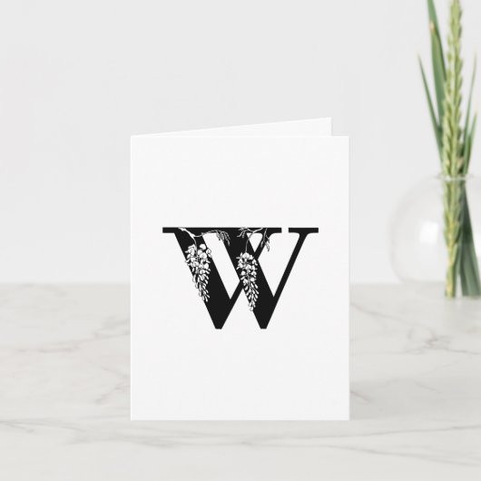 Bloemen W Monogram op witte noot Kaart (Voorkant)