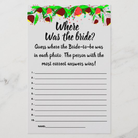 Bloemen Waar was de bruid? Shower Game Kaart Flye (Voorkant)
