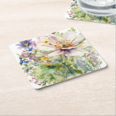 Bloemen wandklok kartonnen onderzetters (Schuin)