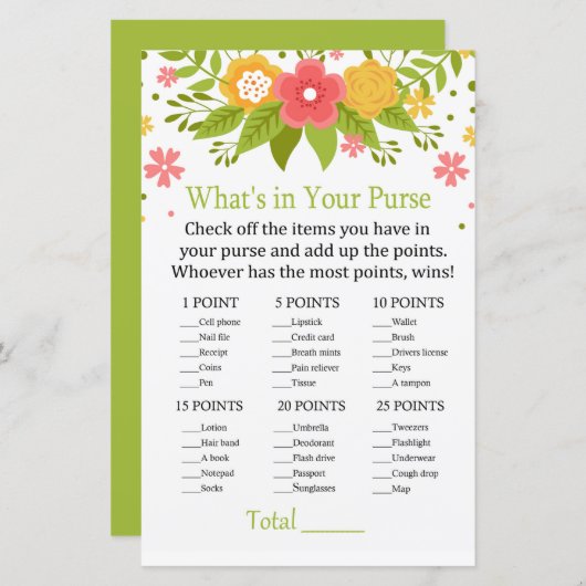 Bloemen Wat zit er in je handtas? (Voorkant / Achterkant)