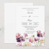 Bloemen water gekleurd Spaans Bruiloft Kaart (Voorkant / Achterkant)