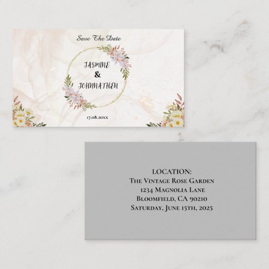 Bloemen Waterkleur rood en wit bloemen Trouwen Notitiekaartje (Voorkant / Achterkant)