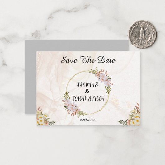 Bloemen Waterkleur rood en wit bloemen Trouwen Notitiekaartje (Voorkant / Achterkant in situ)