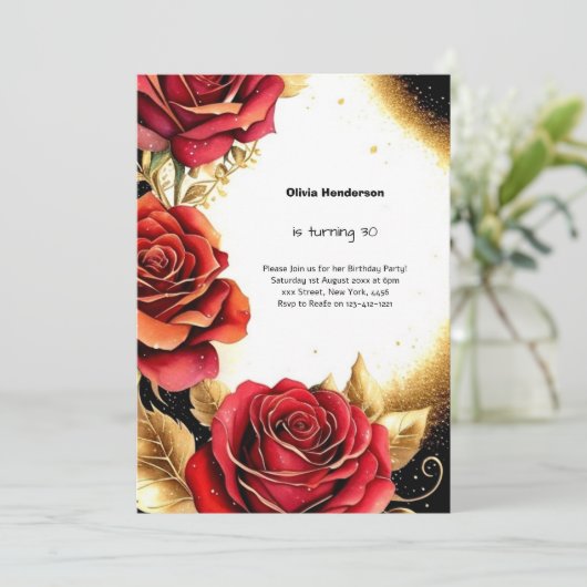 Bloemen Waterverf 30e Verjaardagsuitnodiging Kaart (Staand voorkant)