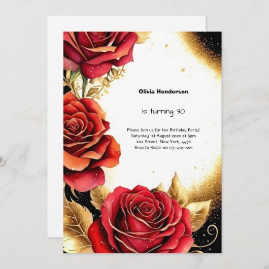 Bloemen Waterverf 30e Verjaardagsuitnodiging Kaart (Voorkant / Achterkant)