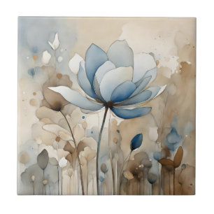 Bloemen Waterverf Abstract Beige Grijs Tegeltje