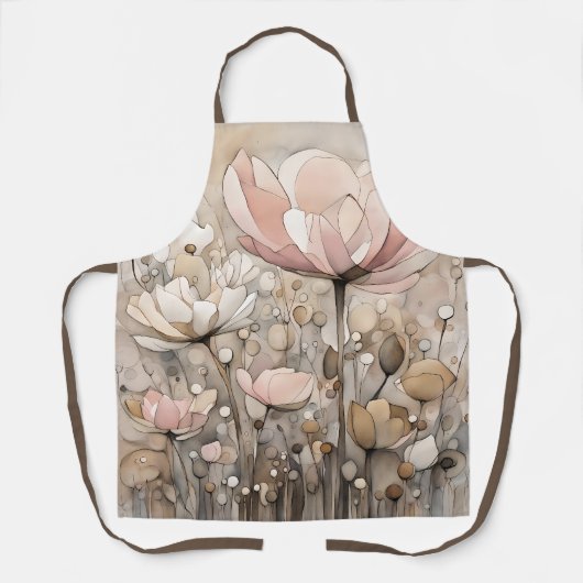 Bloemen Waterverf Abstract Beige Roze Schort (Voorkant)