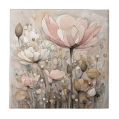 Bloemen Waterverf Abstract Beige Roze Tegeltje (Voorkant)