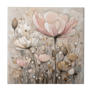 Bloemen Waterverf Abstract Beige Roze Tegeltje