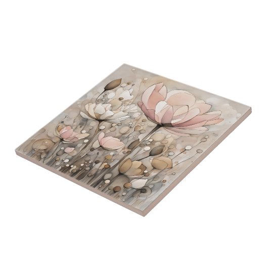 Bloemen Waterverf Abstract Beige Roze Tegeltje (Zijkant)
