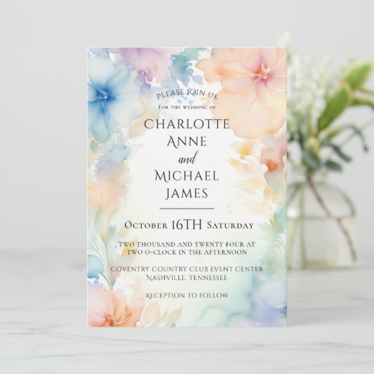 Bloemen Waterverf Abstracte bruiloft uitnodiging (Staand voorkant)