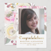 Bloemen Waterverf Afstuderen Aankondiging Foto (Voorkant / Achterkant)