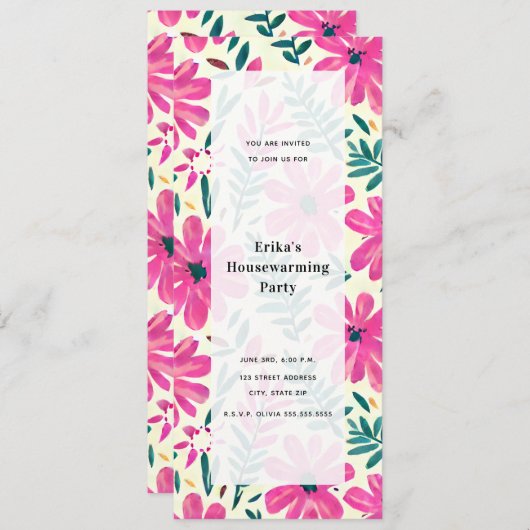 Bloemen Waterverf All Purpose Party Kaart (Voorkant / Achterkant)