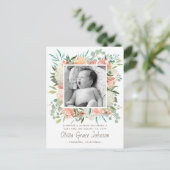 Bloemen Waterverf Baby Foto Aankondigingskaart (Staand voorkant)