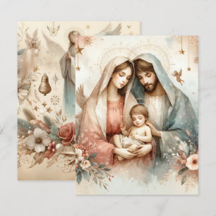 Bloemen Waterverf Baby Jesus Printable Cardstock Kaart
