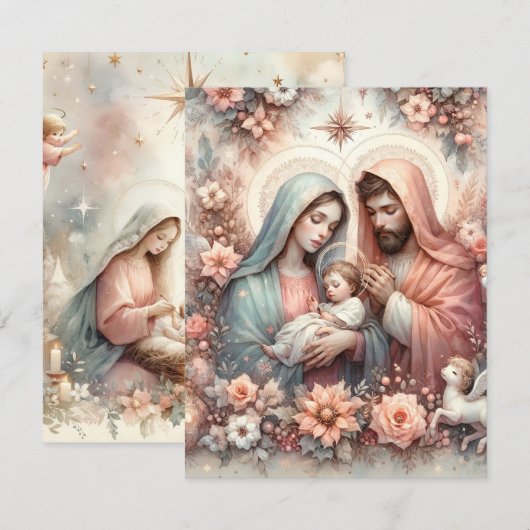 Bloemen Waterverf Baby Jesus Printable papier Kaart (Voorkant / Achterkant)
