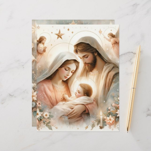 Bloemen Waterverf Baby Jesus Scrapbook Papier (Voorkant / Achterkant in situ)