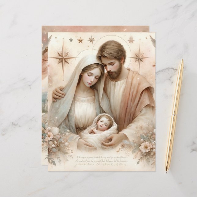 Bloemen Waterverf Baby Jesus Scrapbook Papier (Voorkant / Achterkant in situ)