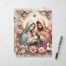 Bloemen Waterverf Baby Jesus Scrapbook Papier