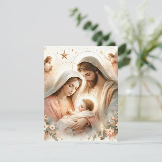 Bloemen Waterverf Baby Jesus Scrapbook Printable Kaart (Staand voorkant)