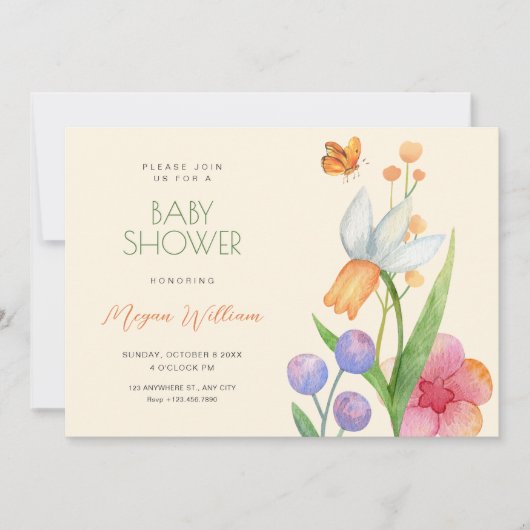 Bloemen waterverf baby shower kaart (Voorkant)