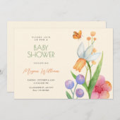 Bloemen waterverf baby shower kaart (Voorkant / Achterkant)