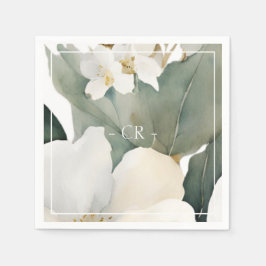 Bloemen Waterverf bladeren Initialen Servet