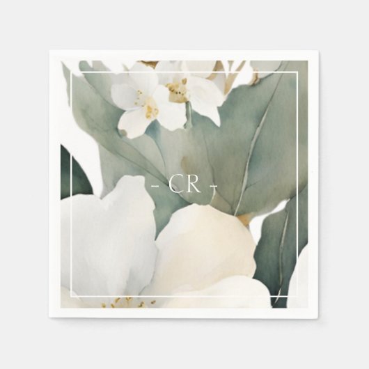 Bloemen Waterverf bladeren Initialen Servet (Voorkant)