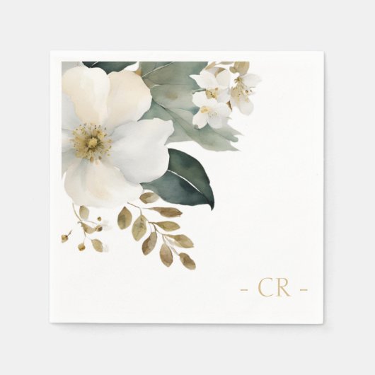 Bloemen Waterverf bladeren Initialen Servet (Voorkant)