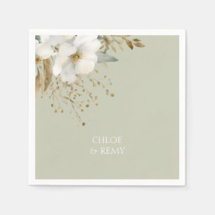 Bloemen Waterverf bladeren sage groen Servet