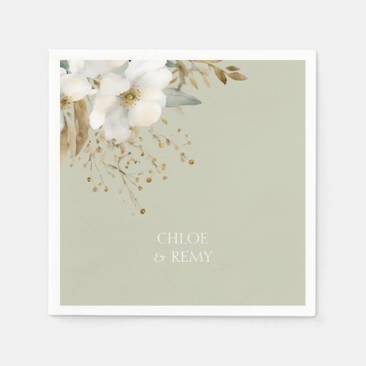 Bloemen Waterverf bladeren sage groen Servet (Voorkant)