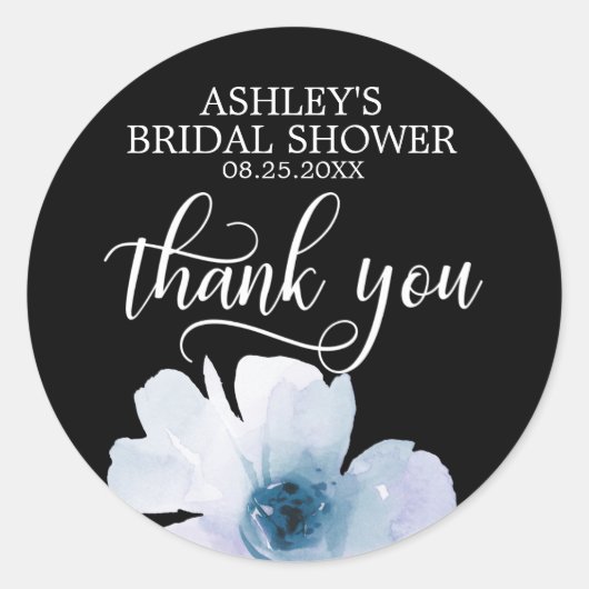 Bloemen Waterverf blauw Dank u Vrijgezellenfeest Ronde Sticker (Voorkant)