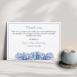 Bloemen waterverf blauw hortensia begrafenis bedankkaart